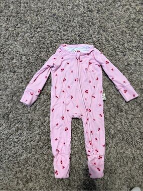 Pink Cherry-Print Baby Pajama One-Piece Zipper Sleeper